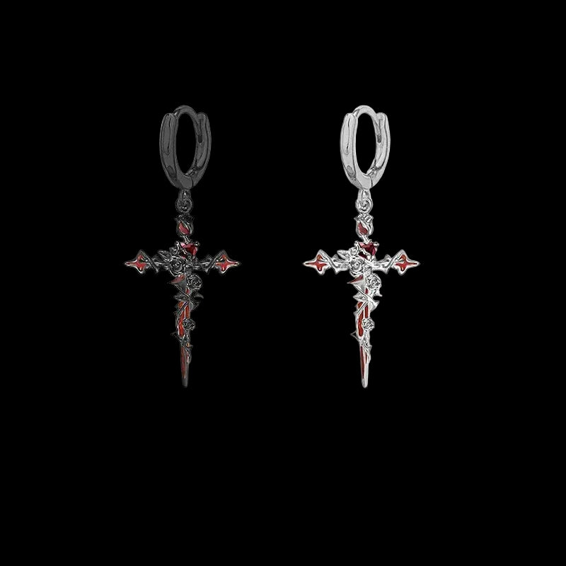 Cross with rose vine earrings
