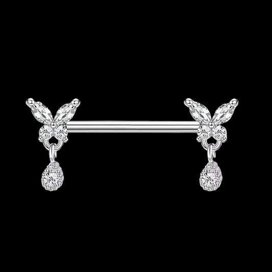 Butterfly barbell nipple piercing