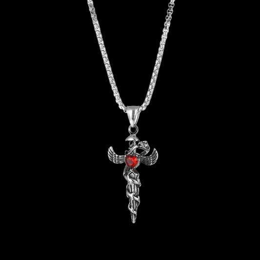 Snake on sword necklace